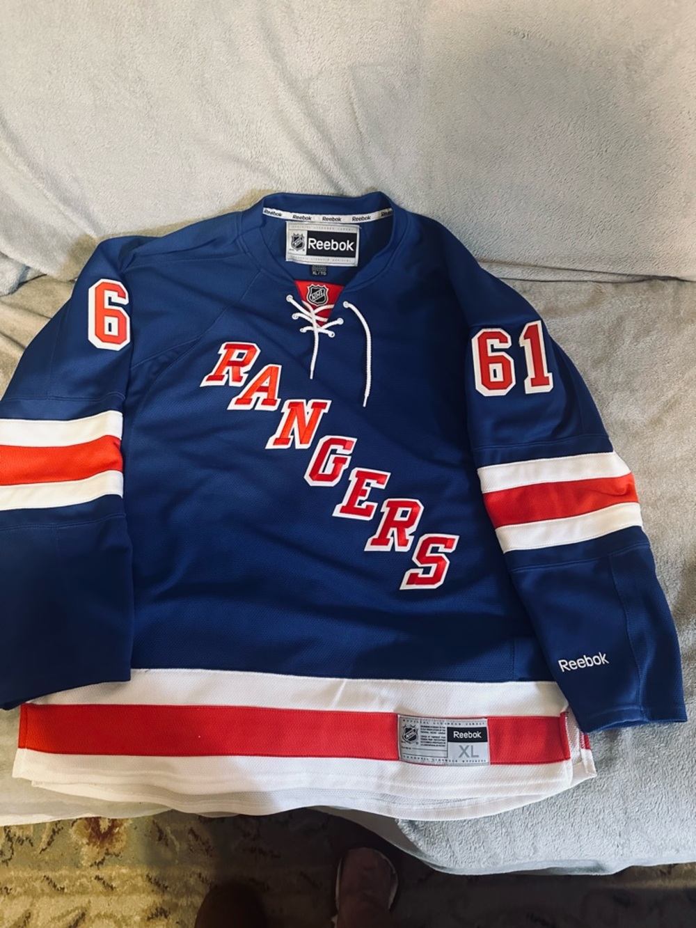 Reebok Rangers Navy Blue Red White Hockey Jersey